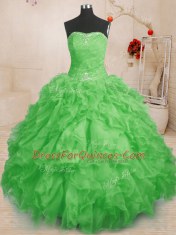 Floor Length Sweet 16 Dress Organza Sleeveless Beading and Ruffles and Ruching