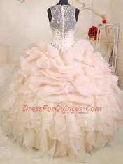 Dazzling Beading and Ruffles and Pick Ups 15 Quinceanera Dress Pink Zipper Sleeveless Floor Length