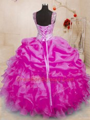 Pick Ups Floor Length Ball Gowns Sleeveless Fuchsia Quince Ball Gowns Lace Up