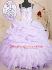 Pick Ups Lavender Sleeveless Organza Lace Up Quinceanera Gowns for Military Ball and Sweet 16 and Quinceanera