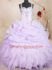 Pick Ups Lavender Sleeveless Organza Lace Up Quinceanera Gowns for Military Ball and Sweet 16 and Quinceanera