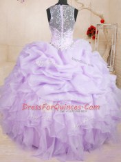 Pick Ups Lavender Sleeveless Organza Lace Up Quinceanera Gowns for Military Ball and Sweet 16 and Quinceanera