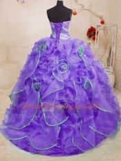 Cute Sweetheart Sleeveless Brush Train Lace Up 15th Birthday Dress Lavender Organza