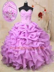 Pick Ups Lilac Sleeveless Organza Lace Up Ball Gown Prom Dress for Military Ball and Sweet 16 and Quinceanera