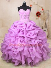 Pick Ups Lilac Sleeveless Organza Lace Up Ball Gown Prom Dress for Military Ball and Sweet 16 and Quinceanera