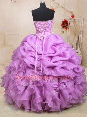 Pick Ups Lilac Sleeveless Organza Lace Up Ball Gown Prom Dress for Military Ball and Sweet 16 and Quinceanera