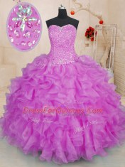 Clearance Floor Length Ball Gowns Sleeveless Fuchsia Quinceanera Gowns Lace Up