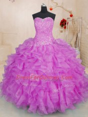 Clearance Floor Length Ball Gowns Sleeveless Fuchsia Quinceanera Gowns Lace Up