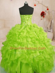 Clearance Yellow Green Ball Gowns Organza Sweetheart Sleeveless Beading and Ruffles Floor Length Lace Up Quince Ball Gowns