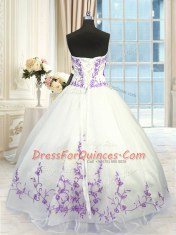 Sleeveless Lace Up Floor Length Embroidery and Sashes ribbons Quinceanera Gowns