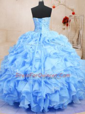Discount Blue Organza Lace Up Quinceanera Gown Sleeveless Floor Length Beading and Ruffles