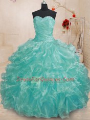 Teal Sweetheart Neckline Beading and Ruffles Quinceanera Dresses Sleeveless Lace Up
