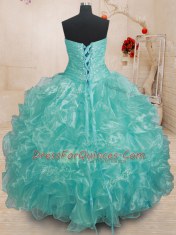 Teal Sweetheart Neckline Beading and Ruffles Quinceanera Dresses Sleeveless Lace Up