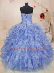Sleeveless Floor Length Beading and Ruffles Zipper 15th Birthday Dress with Light Blue