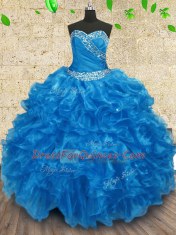 Ideal Baby Blue Sweetheart Neckline Beading and Ruching 15th Birthday Dress Sleeveless Lace Up