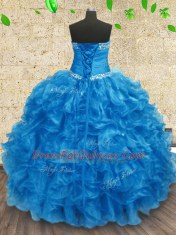 Ideal Baby Blue Sweetheart Neckline Beading and Ruching 15th Birthday Dress Sleeveless Lace Up