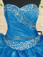 Ideal Baby Blue Sweetheart Neckline Beading and Ruching 15th Birthday Dress Sleeveless Lace Up