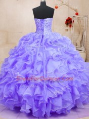 Colorful Sleeveless Organza Floor Length Lace Up Quinceanera Dresses in Lavender with Beading and Ruffles