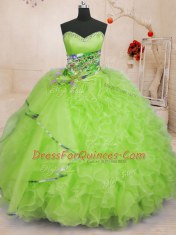 Fantastic Yellow Green Sweetheart Lace Up Beading and Ruffles Quinceanera Gowns Sleeveless