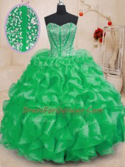 Organza Lace Up Sweetheart Sleeveless Floor Length Sweet 16 Dress Beading and Ruffles