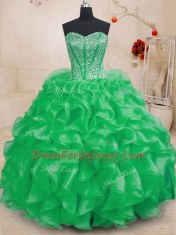 Organza Lace Up Sweetheart Sleeveless Floor Length Sweet 16 Dress Beading and Ruffles