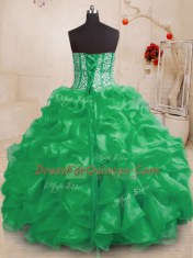 Organza Lace Up Sweetheart Sleeveless Floor Length Sweet 16 Dress Beading and Ruffles