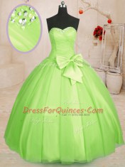 Ideal Yellow Green Ball Gowns Beading and Bowknot Sweet 16 Dress Lace Up Tulle Sleeveless Floor Length