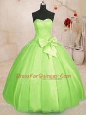 Ideal Yellow Green Ball Gowns Beading and Bowknot Sweet 16 Dress Lace Up Tulle Sleeveless Floor Length