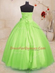 Ideal Yellow Green Ball Gowns Beading and Bowknot Sweet 16 Dress Lace Up Tulle Sleeveless Floor Length