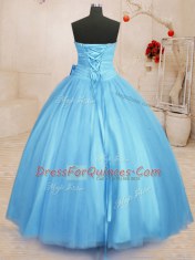 Baby Blue Vestidos de Quinceanera Military Ball and Sweet 16 and Quinceanera and For with Beading and Bowknot Sweetheart Sleeveless Lace Up