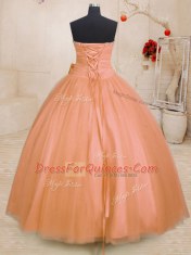 Fabulous Orange Tulle Lace Up 15 Quinceanera Dress Sleeveless Floor Length Beading and Bowknot