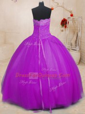 Custom Fit Purple Tulle Lace Up Sweet 16 Dresses Sleeveless Floor Length Beading