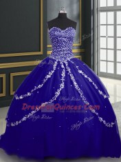 Blue Quinceanera Gowns Military Ball and Sweet 16 and Quinceanera and For with Beading and Appliques Sweetheart Sleeveless Brush Train Lace Up