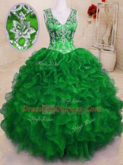 Chic Sleeveless Beading and Embroidery and Ruffles Zipper Quinceanera Dresses