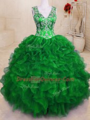 Chic Sleeveless Beading and Embroidery and Ruffles Zipper Quinceanera Dresses