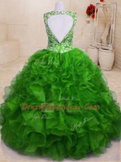 Chic Sleeveless Beading and Embroidery and Ruffles Zipper Quinceanera Dresses