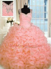 Eye-catching Sleeveless Zipper Floor Length Beading and Ruffles 15 Quinceanera Dress