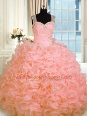 Eye-catching Sleeveless Zipper Floor Length Beading and Ruffles 15 Quinceanera Dress