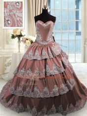 Sweet Brown Sweetheart Neckline Beading and Appliques and Ruffled Layers Quinceanera Dresses Sleeveless Lace Up