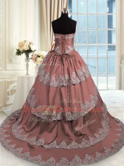 Sweet Brown Sweetheart Neckline Beading and Appliques and Ruffled Layers Quinceanera Dresses Sleeveless Lace Up