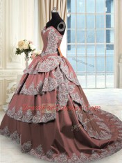 Sweet Brown Sweetheart Neckline Beading and Appliques and Ruffled Layers Quinceanera Dresses Sleeveless Lace Up