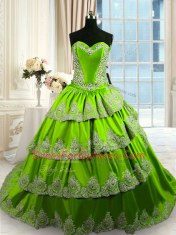 Comfortable Ruffled With Train A-line Sleeveless Green Sweet 16 Dress Court Train Lace Up