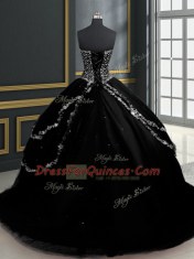 With Train Black Sweet 16 Dresses Sweetheart Sleeveless Brush Train Lace Up