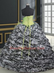 Decent Printed Sleeveless With Train Beading and Ruffles and Pattern Lace Up Ball Gown Prom Dress with Yellow Green Brush Train