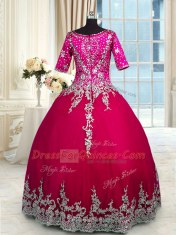 Captivating V-neck Half Sleeves Satin and Tulle Sweet 16 Dresses Beading and Appliques and Ruffled Layers Zipper