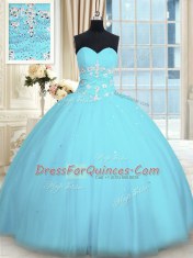 Custom Fit Floor Length Light Blue Quinceanera Dresses Sweetheart Sleeveless Lace Up