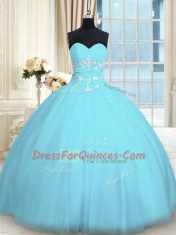 Custom Fit Floor Length Light Blue Quinceanera Dresses Sweetheart Sleeveless Lace Up