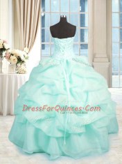 Super Sleeveless Organza Floor Length Lace Up Vestidos de Quinceanera in Aqua Blue with Beading and Ruffles