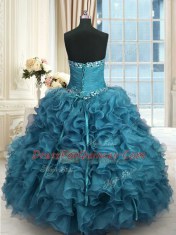Baby Blue Sleeveless Organza Lace Up Quinceanera Dresses for Military Ball and Sweet 16 and Quinceanera