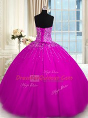 On Sale Beading Sweet 16 Quinceanera Dress Fuchsia Lace Up Sleeveless Floor Length